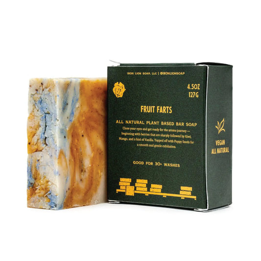 Iron Lion Soap - Fruit Farts Organic Soap Bar (banana grapefruit kiwi bubblegum berries and vanilla) - All Natural Bath Soaps for All Skin Types - All Natural Cold Process and Handmade